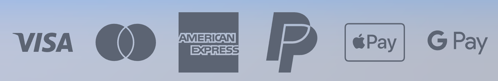 Accepted payment methods: Visa, Mastercard, American Express, PayPal, Apple Pay, Google Pay